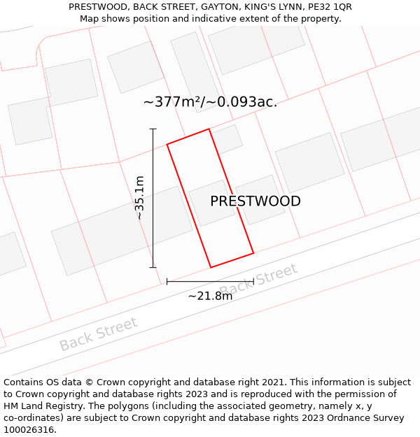 PRESTWOOD, BACK STREET, GAYTON, KING'S LYNN, PE32 1QR: Plot and title map