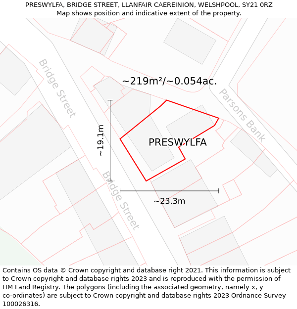 PRESWYLFA, BRIDGE STREET, LLANFAIR CAEREINION, WELSHPOOL, SY21 0RZ: Plot and title map