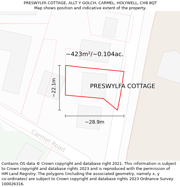 PRESWYLFA COTTAGE, ALLT Y GOLCH, CARMEL, HOLYWELL, CH8 8QT: Plot and title map