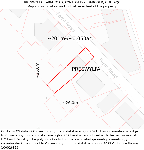 PRESWYLFA, FARM ROAD, PONTLOTTYN, BARGOED, CF81 9QG: Plot and title map