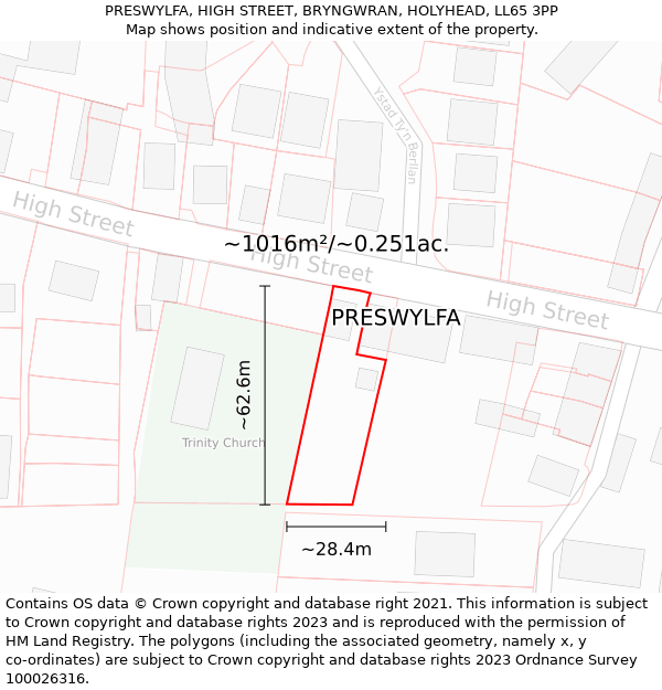 PRESWYLFA, HIGH STREET, BRYNGWRAN, HOLYHEAD, LL65 3PP: Plot and title map