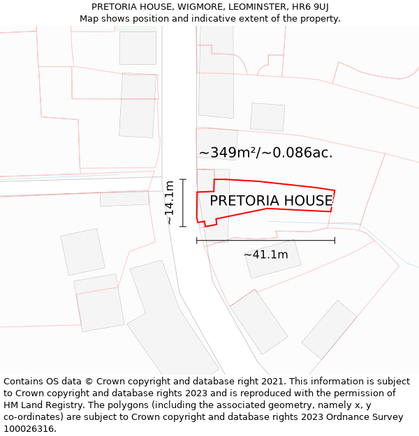 PRETORIA HOUSE, WIGMORE, LEOMINSTER, HR6 9UJ: Plot and title map