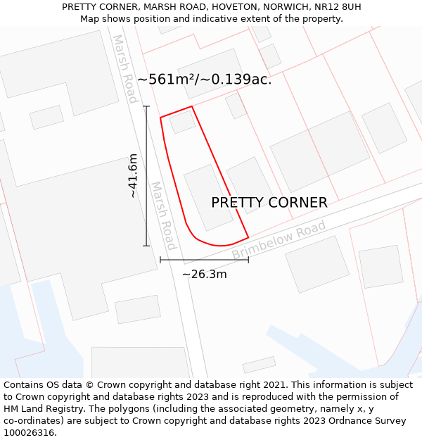 PRETTY CORNER, MARSH ROAD, HOVETON, NORWICH, NR12 8UH: Plot and title map
