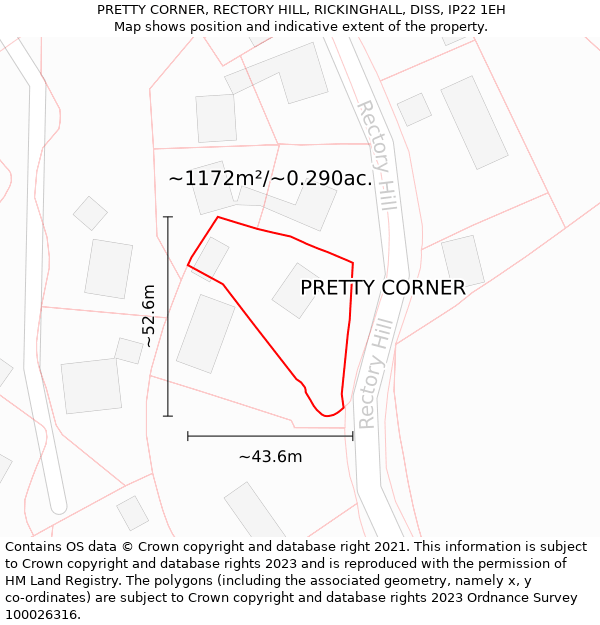 PRETTY CORNER, RECTORY HILL, RICKINGHALL, DISS, IP22 1EH: Plot and title map