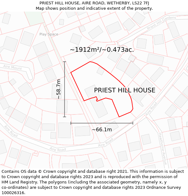 PRIEST HILL HOUSE, AIRE ROAD, WETHERBY, LS22 7FJ: Plot and title map