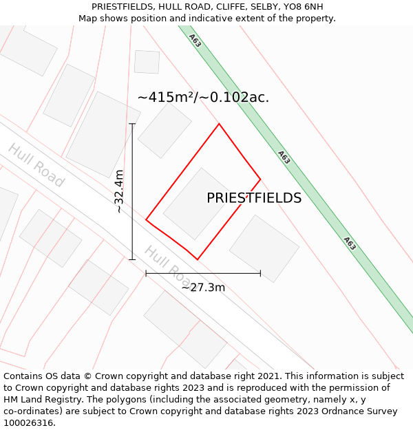 PRIESTFIELDS, HULL ROAD, CLIFFE, SELBY, YO8 6NH: Plot and title map