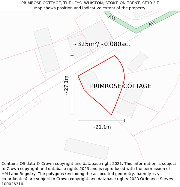 PRIMROSE COTTAGE, THE LEYS, WHISTON, STOKE-ON-TRENT, ST10 2JE: Plot and title map