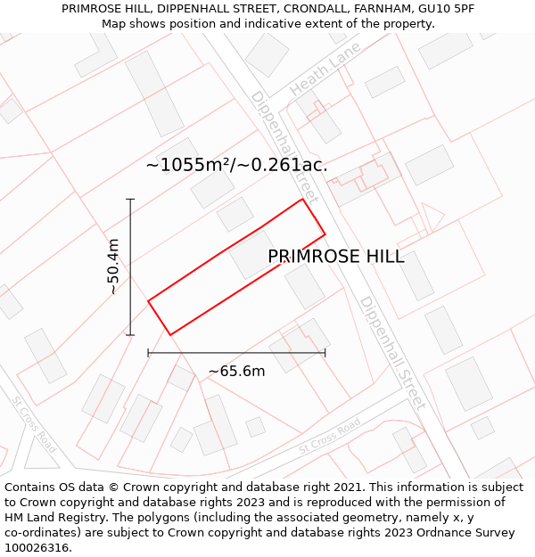 PRIMROSE HILL, DIPPENHALL STREET, CRONDALL, FARNHAM, GU10 5PF: Plot and title map