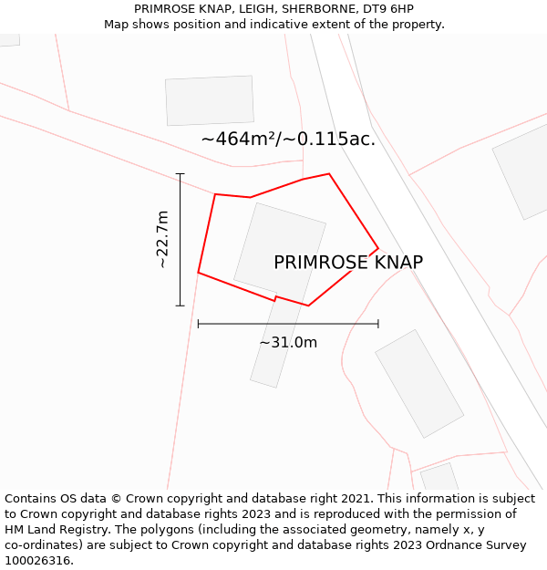 PRIMROSE KNAP, LEIGH, SHERBORNE, DT9 6HP: Plot and title map