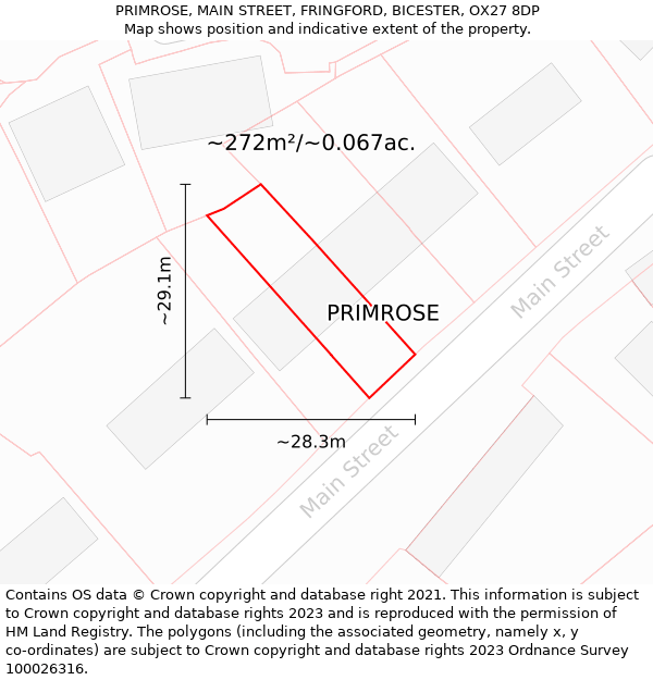 PRIMROSE, MAIN STREET, FRINGFORD, BICESTER, OX27 8DP: Plot and title map