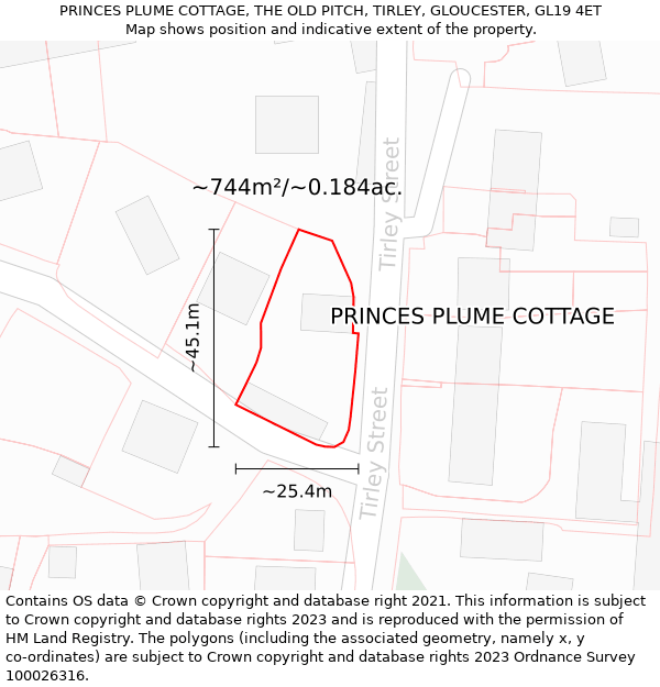 PRINCES PLUME COTTAGE, THE OLD PITCH, TIRLEY, GLOUCESTER, GL19 4ET: Plot and title map