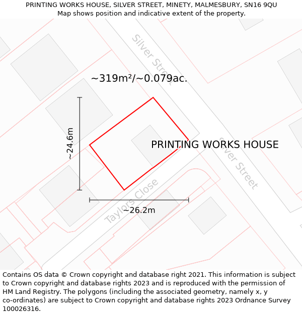 PRINTING WORKS HOUSE, SILVER STREET, MINETY, MALMESBURY, SN16 9QU: Plot and title map