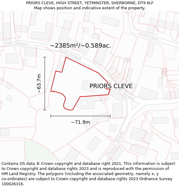 PRIORS CLEVE, HIGH STREET, YETMINSTER, SHERBORNE, DT9 6LF: Plot and title map