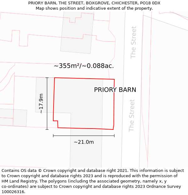PRIORY BARN, THE STREET, BOXGROVE, CHICHESTER, PO18 0DX: Plot and title map
