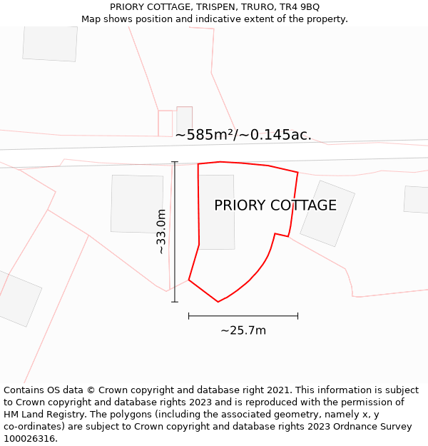 PRIORY COTTAGE, TRISPEN, TRURO, TR4 9BQ: Plot and title map