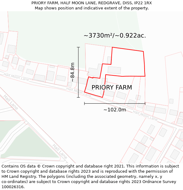PRIORY FARM, HALF MOON LANE, REDGRAVE, DISS, IP22 1RX: Plot and title map