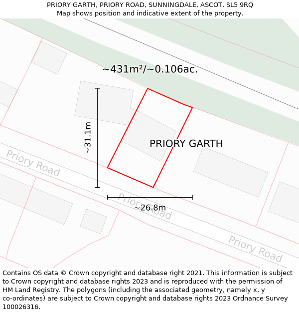 PRIORY GARTH, PRIORY ROAD, SUNNINGDALE, ASCOT, SL5 9RQ: Plot and title map