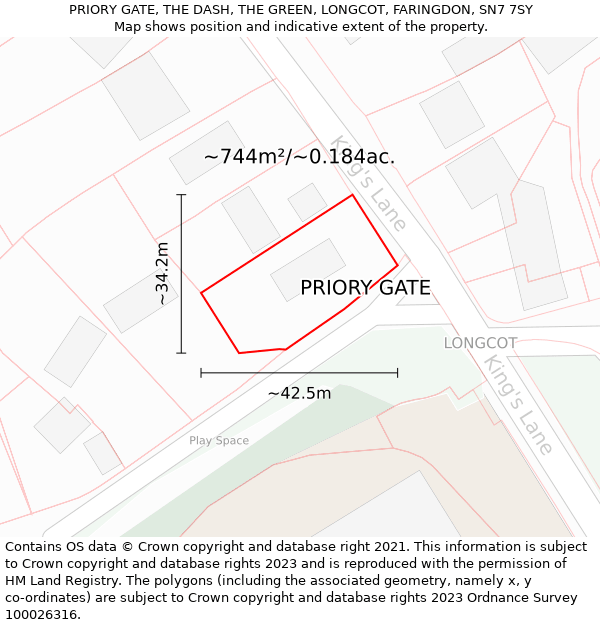 PRIORY GATE, THE DASH, THE GREEN, LONGCOT, FARINGDON, SN7 7SY: Plot and title map