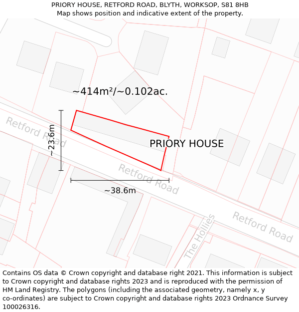 PRIORY HOUSE, RETFORD ROAD, BLYTH, WORKSOP, S81 8HB: Plot and title map