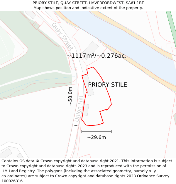 PRIORY STILE, QUAY STREET, HAVERFORDWEST, SA61 1BE: Plot and title map