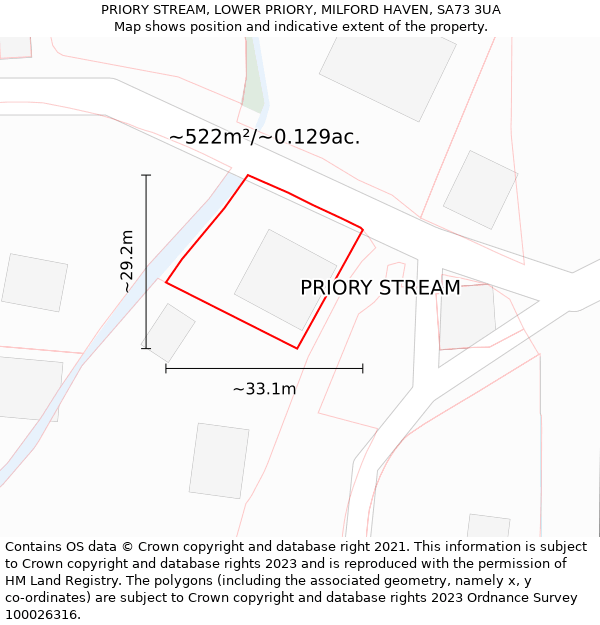 PRIORY STREAM, LOWER PRIORY, MILFORD HAVEN, SA73 3UA: Plot and title map