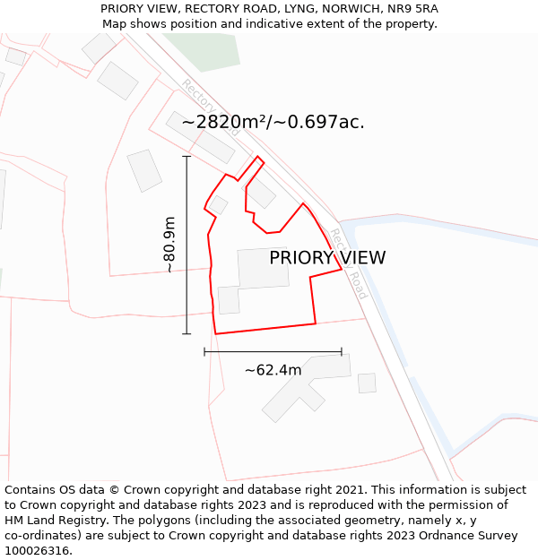 PRIORY VIEW, RECTORY ROAD, LYNG, NORWICH, NR9 5RA: Plot and title map