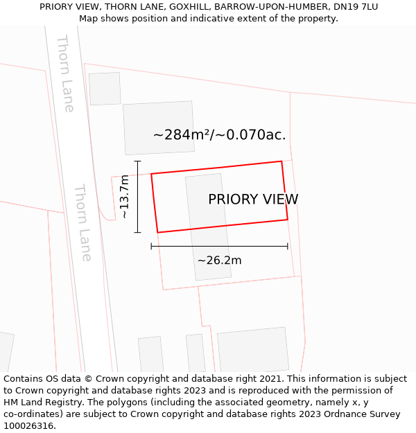 PRIORY VIEW, THORN LANE, GOXHILL, BARROW-UPON-HUMBER, DN19 7LU: Plot and title map