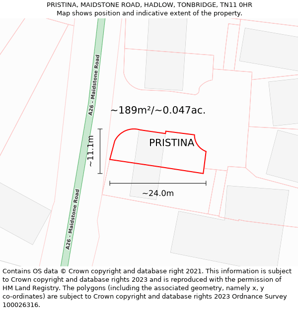 PRISTINA, MAIDSTONE ROAD, HADLOW, TONBRIDGE, TN11 0HR: Plot and title map