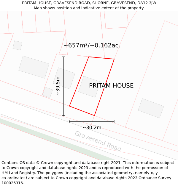 PRITAM HOUSE, GRAVESEND ROAD, SHORNE, GRAVESEND, DA12 3JW: Plot and title map