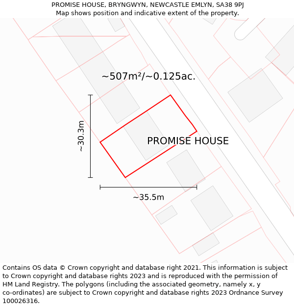 PROMISE HOUSE, BRYNGWYN, NEWCASTLE EMLYN, SA38 9PJ: Plot and title map