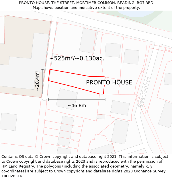 PRONTO HOUSE, THE STREET, MORTIMER COMMON, READING, RG7 3RD: Plot and title map