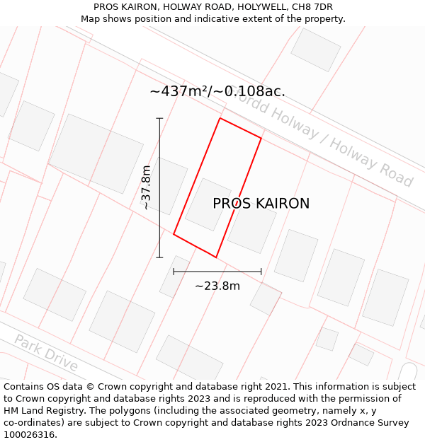 PROS KAIRON, HOLWAY ROAD, HOLYWELL, CH8 7DR: Plot and title map