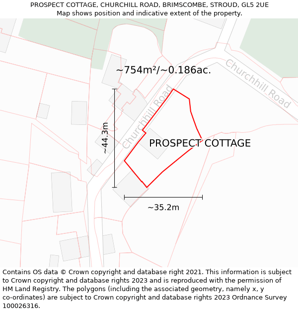 PROSPECT COTTAGE, CHURCHILL ROAD, BRIMSCOMBE, STROUD, GL5 2UE: Plot and title map