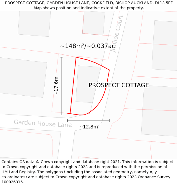 PROSPECT COTTAGE, GARDEN HOUSE LANE, COCKFIELD, BISHOP AUCKLAND, DL13 5EF: Plot and title map