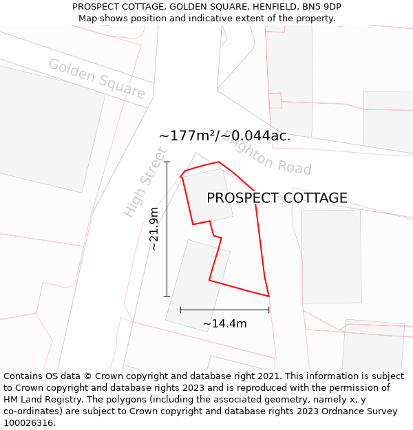 PROSPECT COTTAGE, GOLDEN SQUARE, HENFIELD, BN5 9DP: Plot and title map