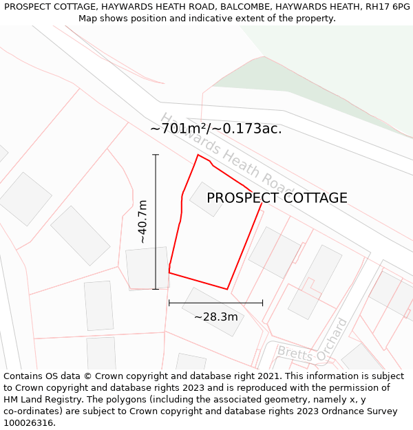 PROSPECT COTTAGE, HAYWARDS HEATH ROAD, BALCOMBE, HAYWARDS HEATH, RH17 6PG: Plot and title map