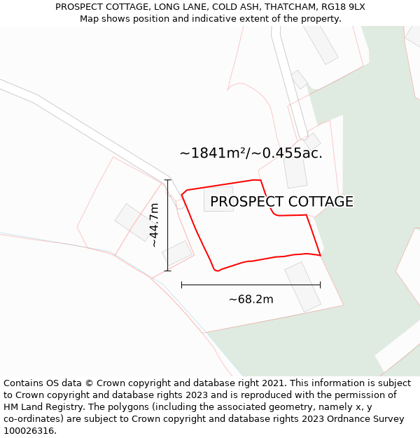 PROSPECT COTTAGE, LONG LANE, COLD ASH, THATCHAM, RG18 9LX: Plot and title map