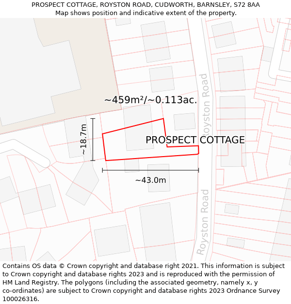 PROSPECT COTTAGE, ROYSTON ROAD, CUDWORTH, BARNSLEY, S72 8AA: Plot and title map