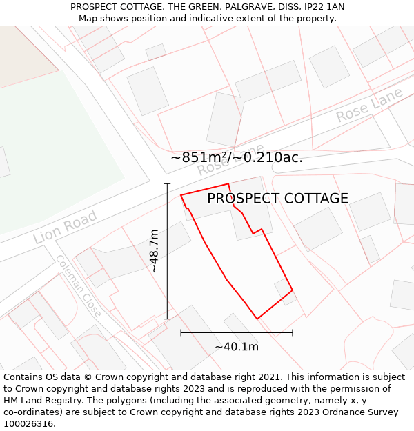 PROSPECT COTTAGE, THE GREEN, PALGRAVE, DISS, IP22 1AN: Plot and title map