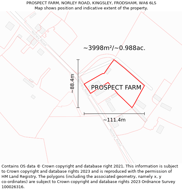 PROSPECT FARM, NORLEY ROAD, KINGSLEY, FRODSHAM, WA6 6LS: Plot and title map