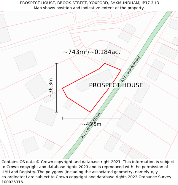 PROSPECT HOUSE, BROOK STREET, YOXFORD, SAXMUNDHAM, IP17 3HB: Plot and title map