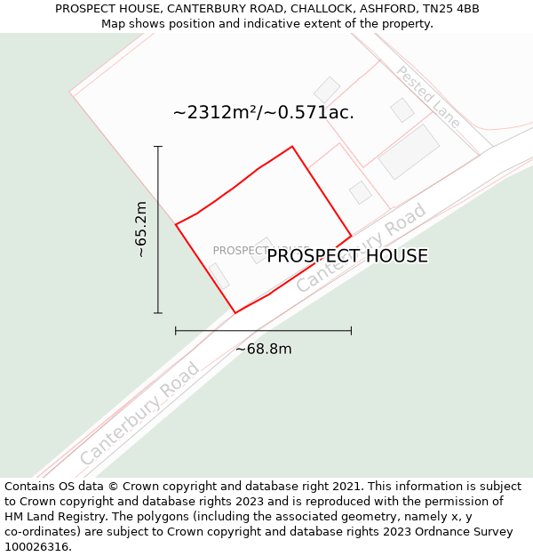 PROSPECT HOUSE, CANTERBURY ROAD, CHALLOCK, ASHFORD, TN25 4BB: Plot and title map