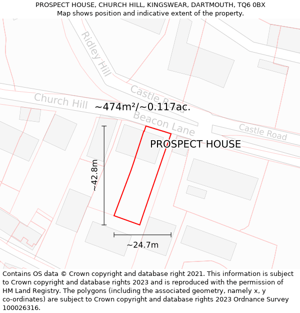 PROSPECT HOUSE, CHURCH HILL, KINGSWEAR, DARTMOUTH, TQ6 0BX: Plot and title map