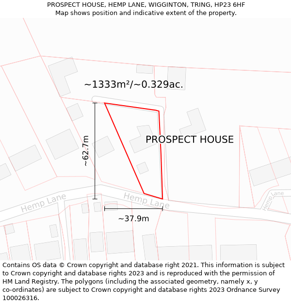 PROSPECT HOUSE, HEMP LANE, WIGGINTON, TRING, HP23 6HF: Plot and title map