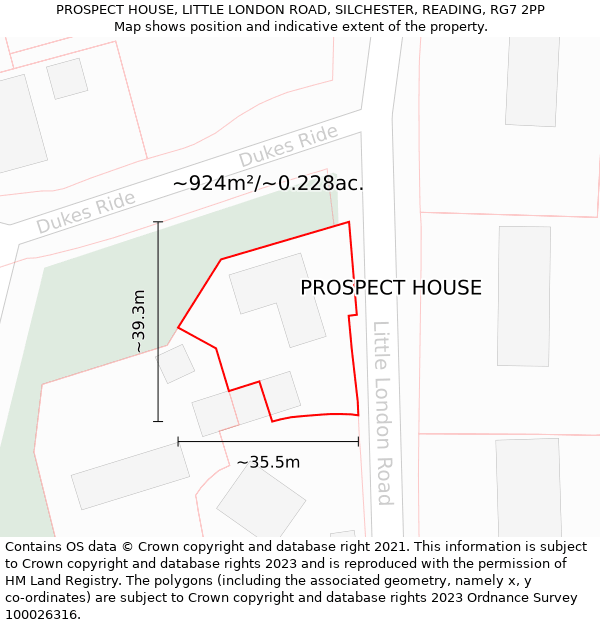 PROSPECT HOUSE, LITTLE LONDON ROAD, SILCHESTER, READING, RG7 2PP: Plot and title map