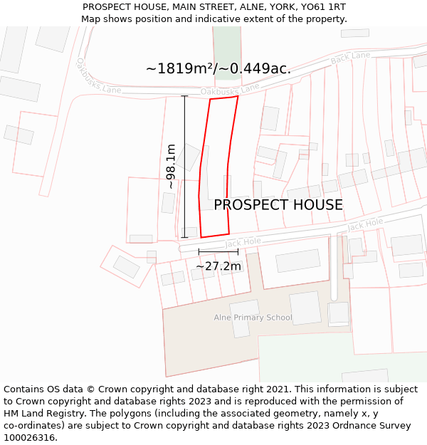 PROSPECT HOUSE, MAIN STREET, ALNE, YORK, YO61 1RT: Plot and title map