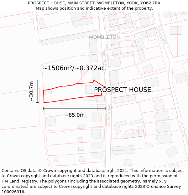 PROSPECT HOUSE, MAIN STREET, WOMBLETON, YORK, YO62 7RX: Plot and title map