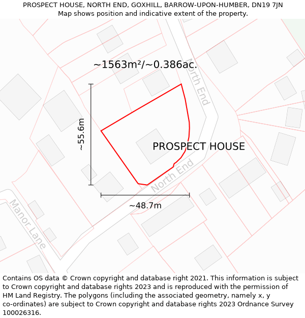 PROSPECT HOUSE, NORTH END, GOXHILL, BARROW-UPON-HUMBER, DN19 7JN: Plot and title map