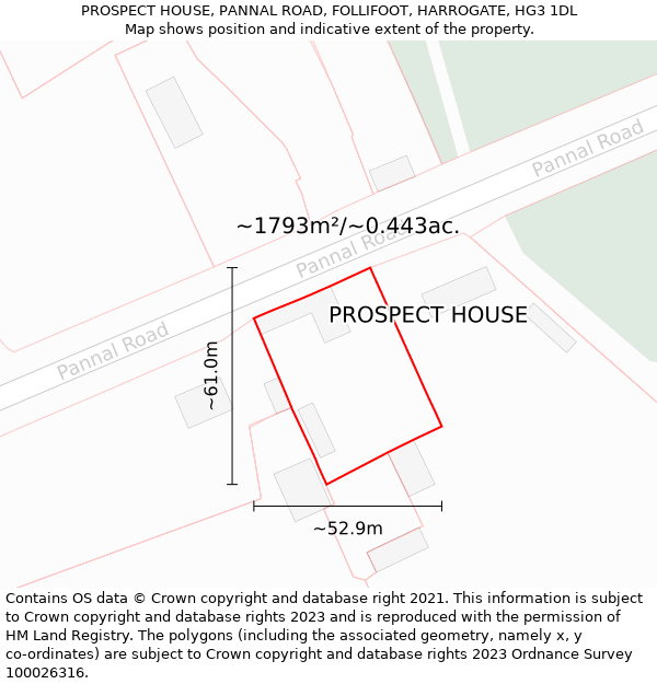 PROSPECT HOUSE, PANNAL ROAD, FOLLIFOOT, HARROGATE, HG3 1DL: Plot and title map