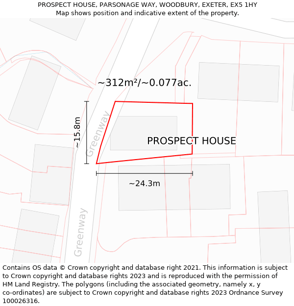 PROSPECT HOUSE, PARSONAGE WAY, WOODBURY, EXETER, EX5 1HY: Plot and title map
